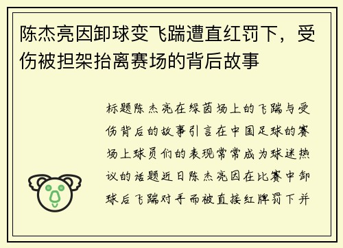 陈杰亮因卸球变飞踹遭直红罚下，受伤被担架抬离赛场的背后故事